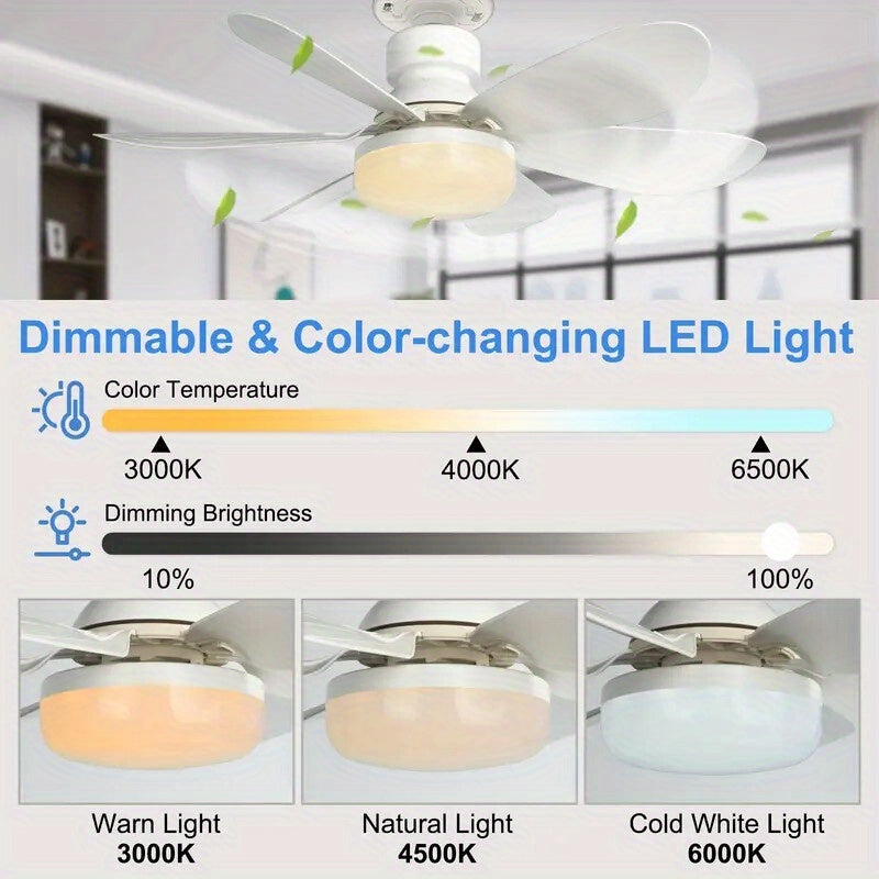 20.5 Inch Smart Ceiling Fan Light with Remote Control, LED Lighting, 3-Speed Low Noise Airflow, 3 Color Temperatures 3000K-6500K, E26/E27 Base Fan Light, Tool-Free Installation & Timing Function, Ideal for Bedroom