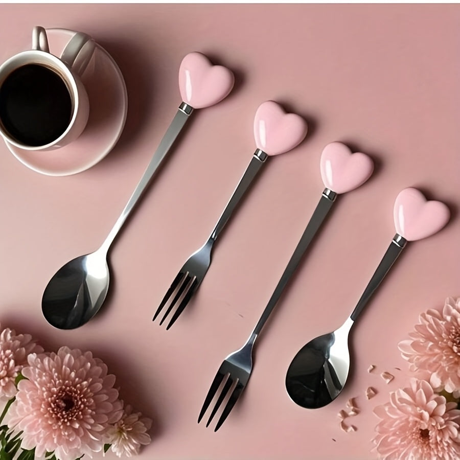 Luxury Stainless Steel Fork Spoon Set (2/4 Pieces), Fashion Tableware, Perfect for Afternoon Tea, Wedding, Cafe, Ideal Gift for Women, Travel Essential, Colorful Ice Cream Dessert Spoon for Summer Cake Yogurt