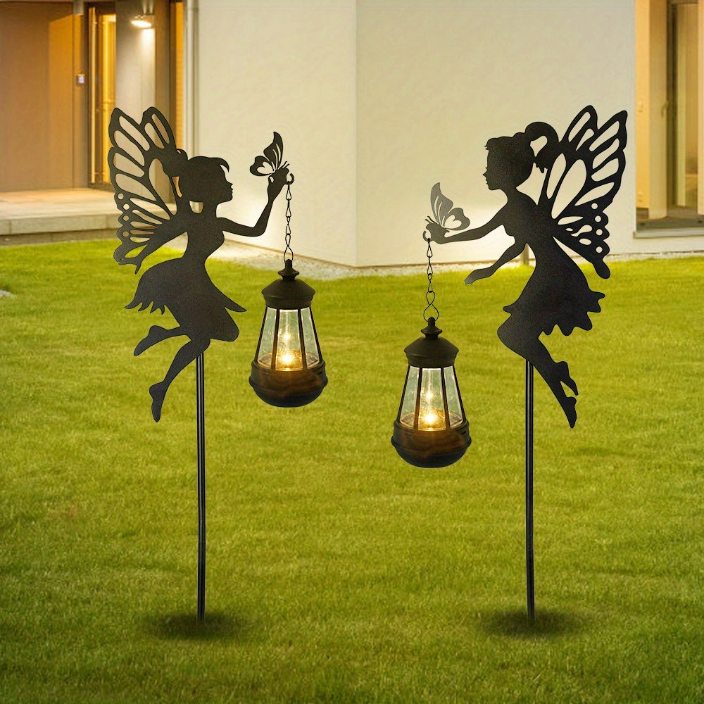 2-Piece Solar Fairy Shadow Light - Perfect Floor-Standing Decoration for Garden, Colorful Garden Ornament, IP44 Splash-Proof Solar Charging, Suitable for Outdoor Spaces, Camping Decoration, Valentine's Day Gift (Colorful Light / Warm Light)
