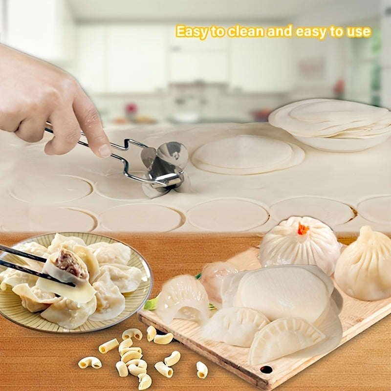 One Stainless Steel Dumpling Cutter Wheel – Dough Roller, Round Cutter for Dumplings & Buns, Ravioli Pasta Cutter, Manual Rolling Cutter – Easy Dumpling / Bun / Noodle / Pastry / Cookie Making