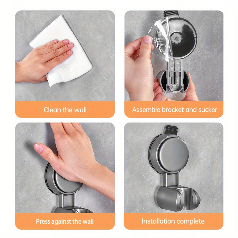 [1 pc] Jiayun Wall-Mounted Shower Suction Cup Holder, Handheld Adjustable Showerhead Bracket for Shower System - Grey, ABS Plastic, No Drilling Needed - Easy to Use, American Standard G1/2 Connector Port, Summer Shower Accessory