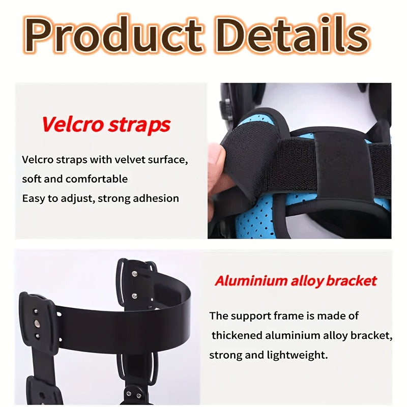 一件重型可调节术后护膝固定器，具备稳定支撑与行走辅助功能——男女通用款，左右腿适用，适用于术后康复、运动防护，采用稳固贴合设计