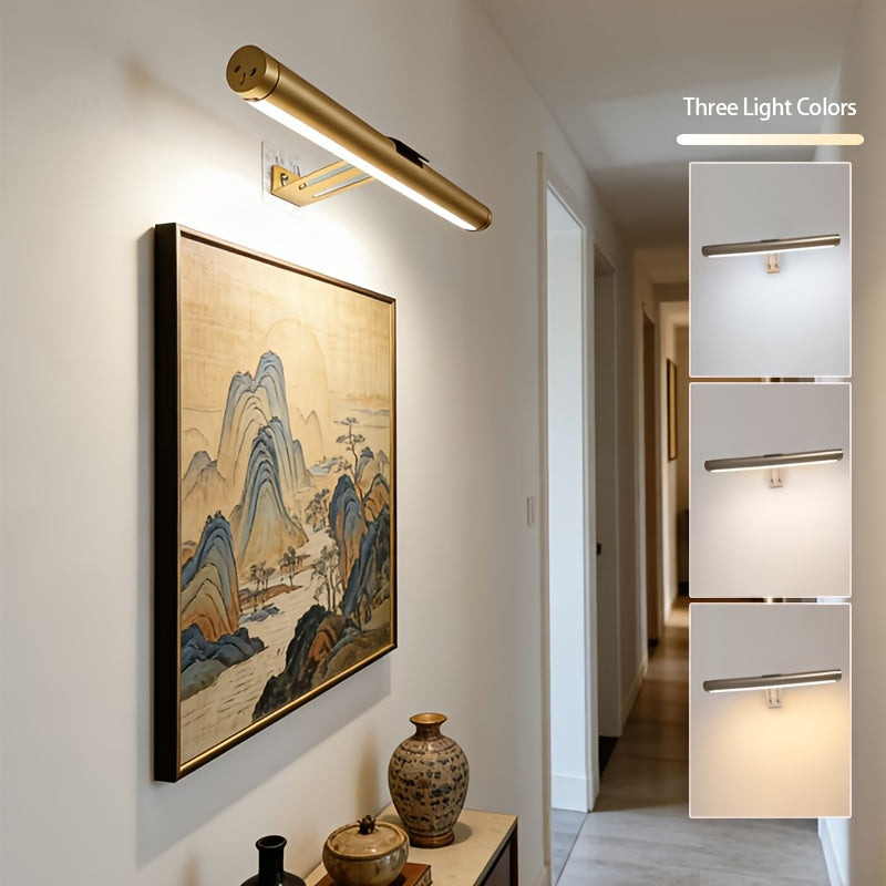 1Pcs 12.6 Inch LED Vanity Mirror Light, Rechargeable Battery, Dimmable Brightness, Sticker/Screw Mount, USB Powered, Modern Matte Finish, Ideal for Artwork Portrait Gallery Lighting