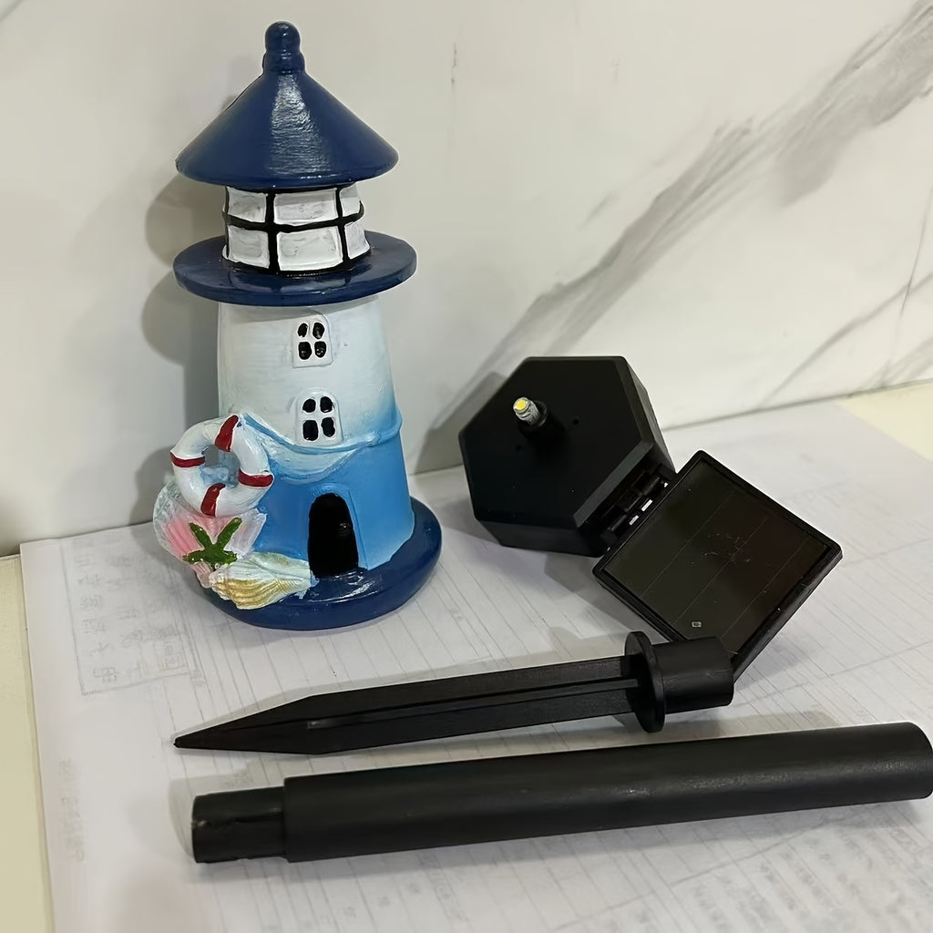 Solar Resin Lighthouse LED Outdoor Lighting Decorative Landscape Light Solar Garden Light Lawn Light Perfect for Courtyard Garden Lawn Festival Decoration