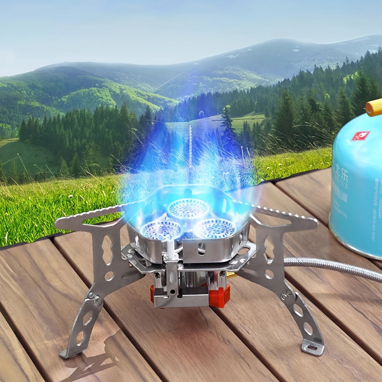 3500W/6800W Windproof Camping Stove, Camping Gas Stove Without Gas Canister Adapter, Fast Ignition, Suitcase Style, Portable Foldable Stove, Ideal for Outdoor Backpacking, Hiking and Picnic