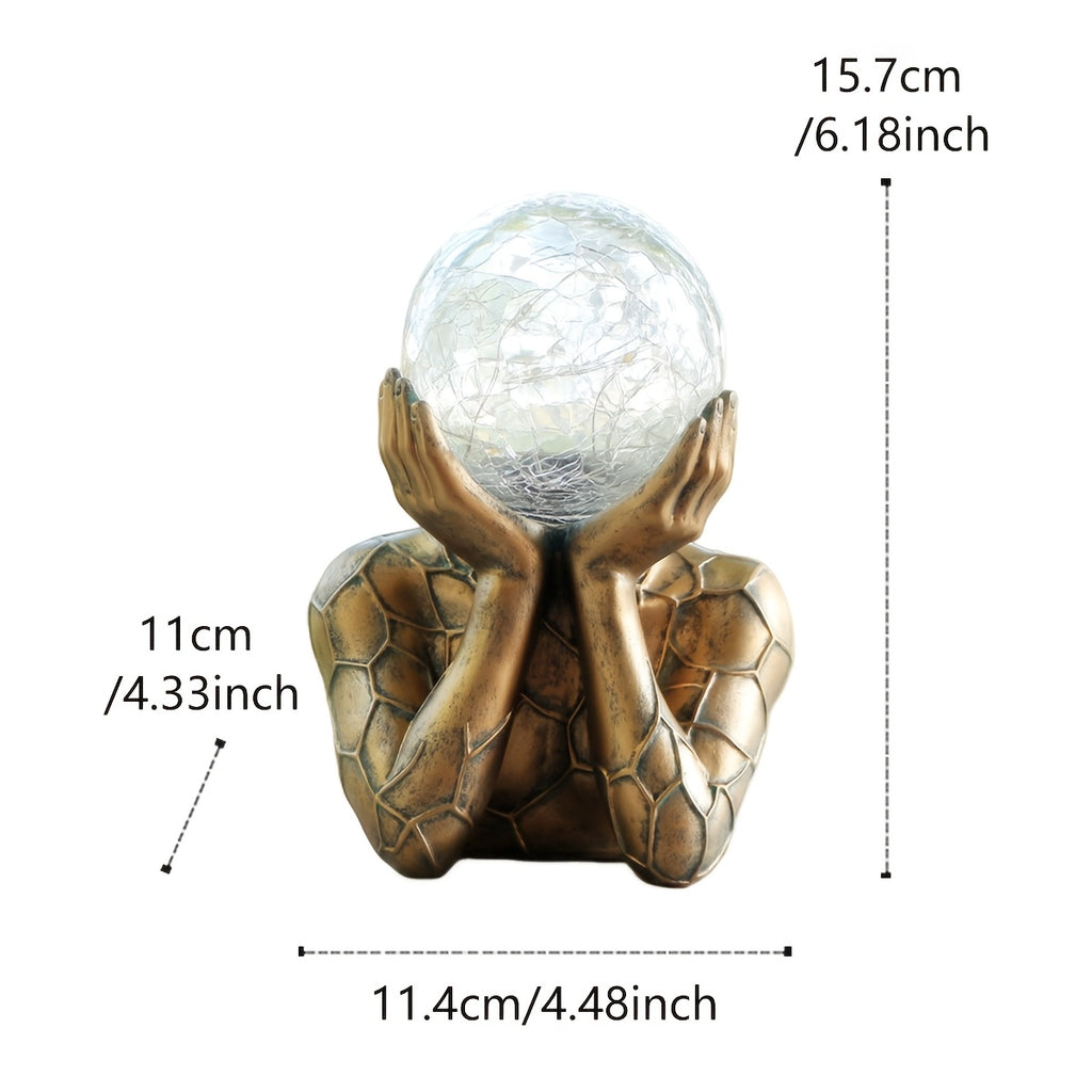 One-Piece Exquisite Hand-Holding Ball Statue, Solar Outdoor Statue Light, Garden Courtyard Lawn Ornament, Solar Light Sensing, Weather-Resistant Decoration, Illuminates Your Night Space, Holiday Decoration, Perfect Housewarming Gift.