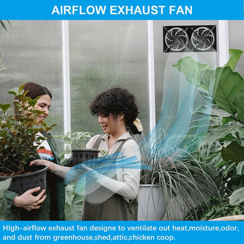 15W Solar Panel Exhaust Fan, High Airflow, with Backup Shutter, Ideal for Greenhouses, Attics, Chicken Coops, Garages and Basements