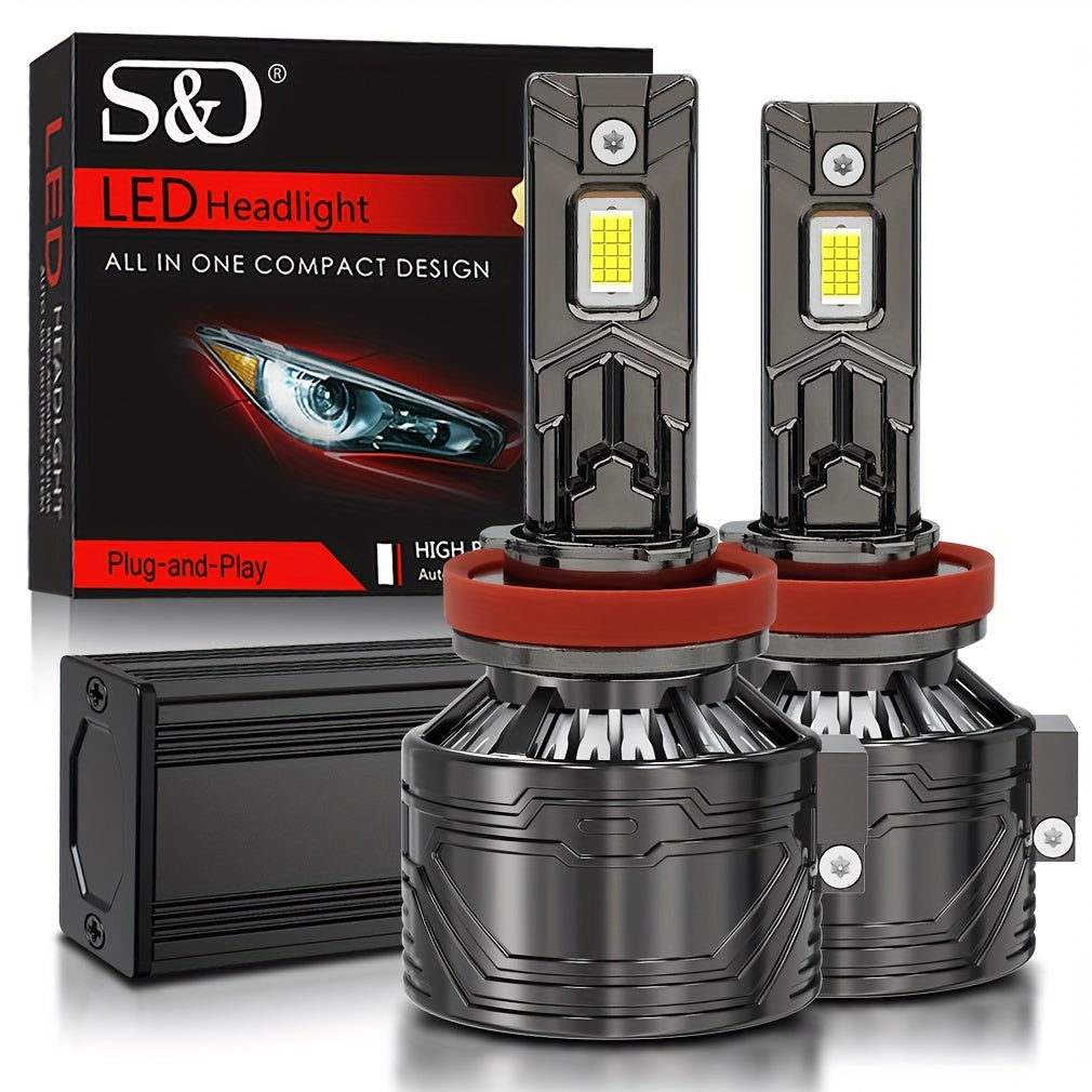S&D 一对真实200W 45000LM H7 9005/HB3 9006/HB4 H11 H4 H1 H3 9012 Hir2 12V LED30片大灯珠汽车前照灯超亮前灯泡即插即用涡轮风扇