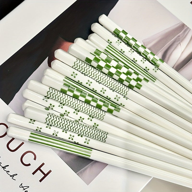 5/10 Pairs – Ceramic Chopsticks, Green Pattern Chopsticks, High Aesthetic, Non-Slip, High Temperature Resistant, Clean & Hygienic, Easy to Clean – Perfect for Home & Restaurant, Tableware Accessories