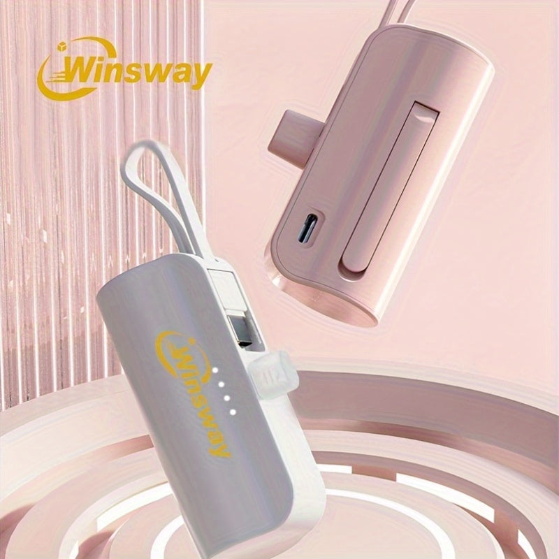 Winsway Mini 蓮蓬頭行動電源 5000mAh，快速充電手機支架充電器，含 Type-C 資料線雙接口，適合飛行，精巧可愛，可同時充電兩個裝置
