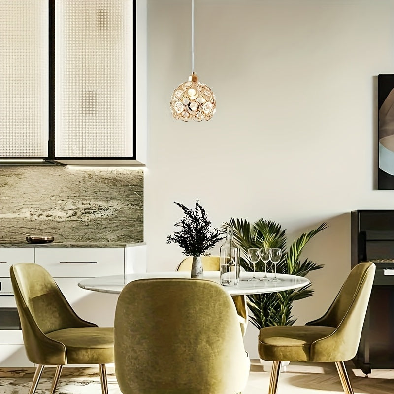 Elegant Gold Crystal Pendant - Modern Pendant, Suitable for Dining Room, Kitchen Island, Bedroom and Living Room Decor - E26 Base, Semi-Flush Mount Installation, Ceiling Pendant
