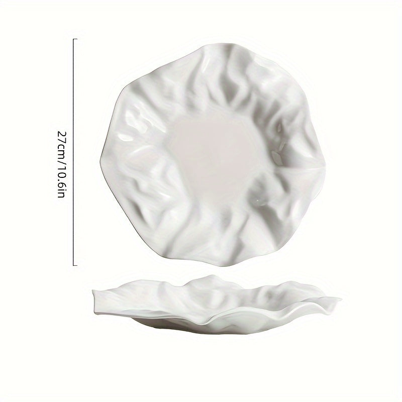 1 pc, Creative Pleated White Ceramic Dinner Plate, Hotel Serving Plate, Pasta Plate, Dessert Plate, Restaurant Commercial Plate, Dessert Tray, Sashimi & Sushi Platter