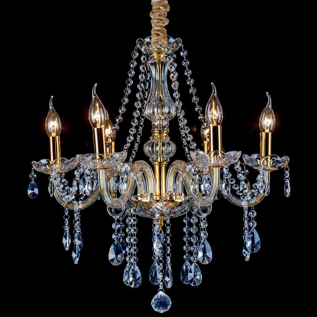Modern gold crystal chandelier, 6-light branched pendant light, with chain, elegant chandelier, suitable for dining room, bedroom, living room, hotel, home decorative lighting, E12 base, bulbs not included
