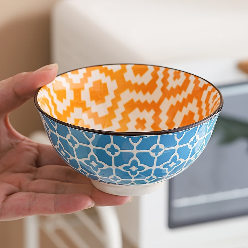 4-Piece Bohemian Style Ceramic Salad Bowls, 4.8-Inch Colorful Kitchen Bowl Set – Great Gift for Family & Friends – Can Be Used as Fruit Bowl, Salad Bowl, Cereal Bowl, Rice Bowl, etc. – Dishwasher & Microwave Safe