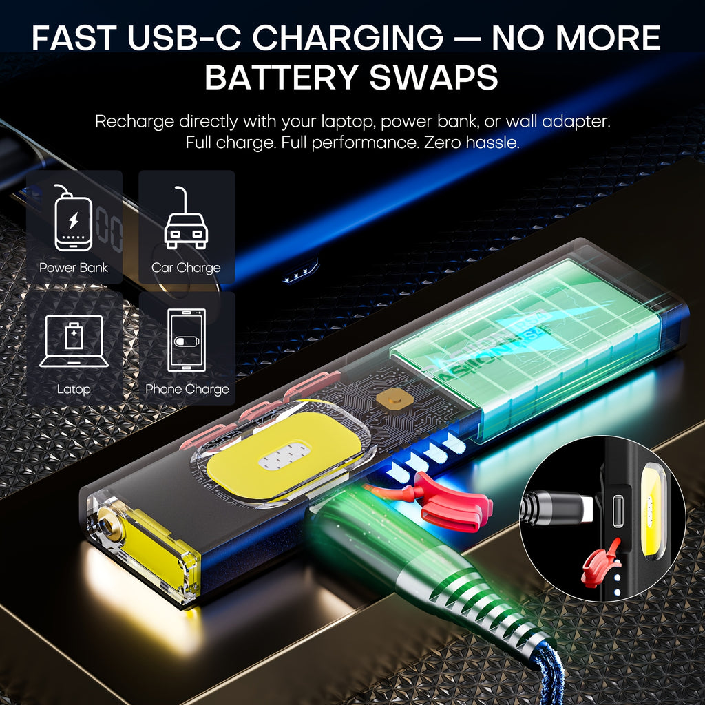 Rechargeable Red Laser EDC Flashlight, 1500 Lumen Flat Flashlight with Red & Blue Light - Small LED Flashlight, Multi-Color Side Light, Magnetic Base, USB-C Charging, Dual Switch for Inspection