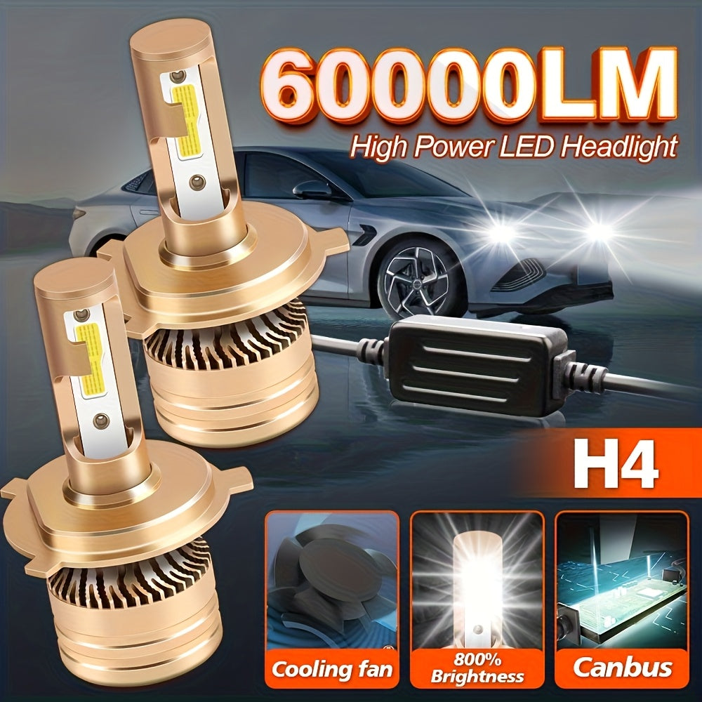 2个 6000K HB3 HB4 9005 9006 H1 H7 H4 H11 灯泡 Canbus LED灯 CSP 3570 大功率汽车LED大灯雾灯 600W，不含电池