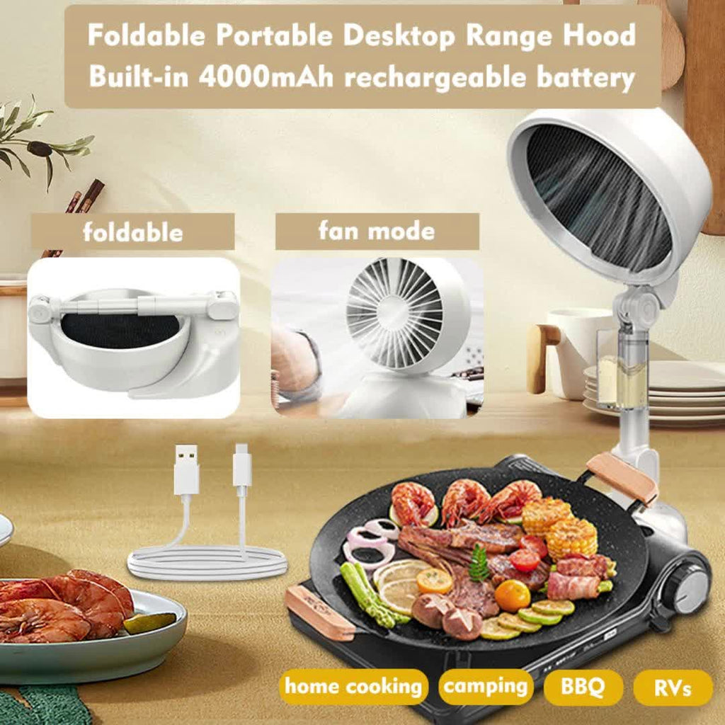 Compact Foldable 3-Speed Tabletop Smoke Extractor – Portable Smoke Purifier for Indoor Cooking, BBQ, Hot Pot & Kitchen | Adjustable Airflow, Space-Saving Design