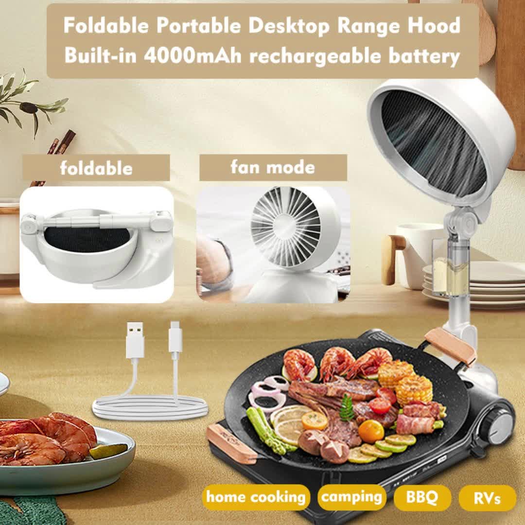 Compact Foldable 3-Speed Tabletop Smoke Extractor – Portable Smoke Purifier for Indoor Cooking, BBQ, Hot Pot & Kitchen | Adjustable Airflow, Space-Saving Design