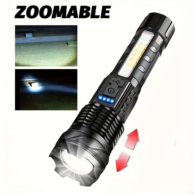 Set of 2 Rechargeable LED Flashlights, COB Floodlight, Powerful USB Charging, Matte ABS Material. They Deliver 150-350 Lumens Brightness, Battery-Powered with Lithium Battery, Perfect for Outdoor Activities Like Camping