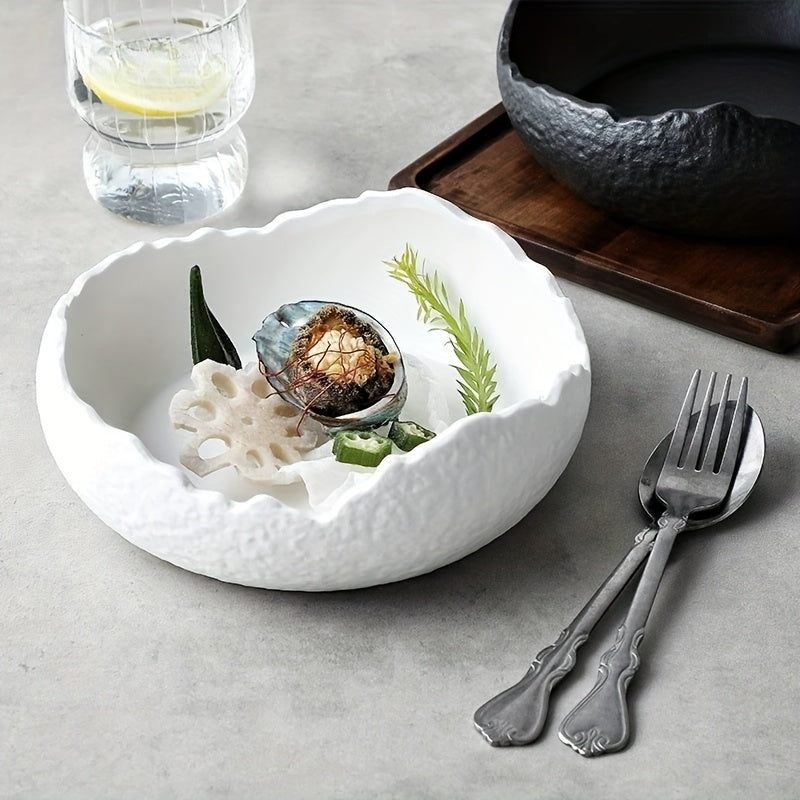 1 Piece Irregular Ceramic Deep Plate, Salad Bowl, Dessert Bowl – Perfect for Hotels, Restaurants & Home Use – Ideal for Salad, Soup, Dinner, Side Dishes, Noodles & Pasta