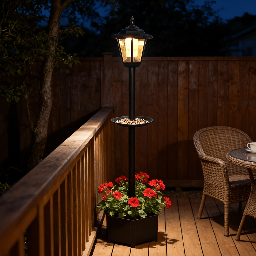 1-Piece 26.5in23in90.5in Solar Decorative Ambient Light Bird Feeder, Outdoor Courtyard Landscape Lighting Device with Bottom Planting Flower Pot, IP44