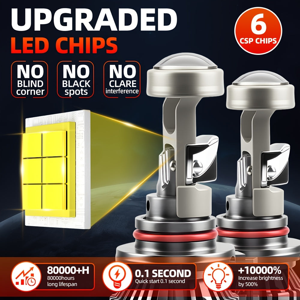 2-Pack H4 H7 Cool 6000K White Light LED Headlights, Compatible with 9005 HB3 9006 HB4 H11 Models, Equipped with Lens for Perfect Beam, 300W High Power, Easy Installation