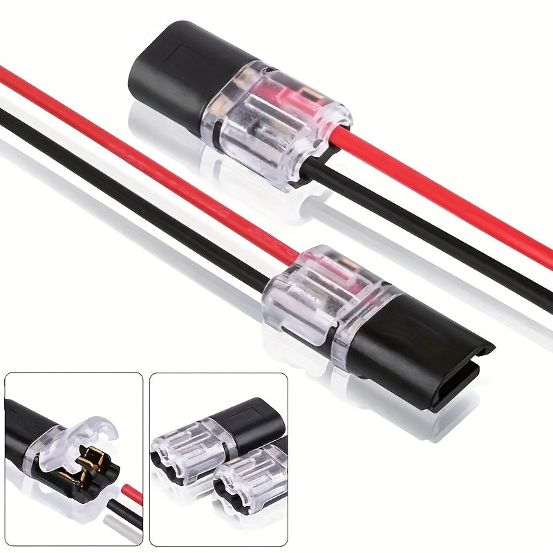 30/40-Pack Quick Connect Wire Connectors, 2-Pin Low Voltage Solderless Double Terminal for 20-22 AWG Wire, Copper Contacts with Transparent Insulation – Ideal for Automotive & Electrical Projects