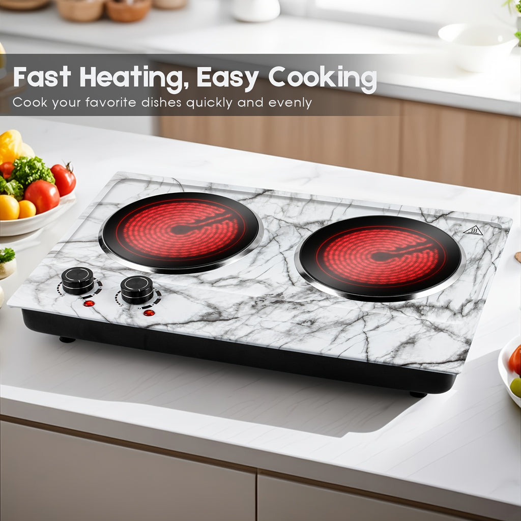 Portable Electric Hot Plate, 1800W Glass Double-Sided Countertop Stove, Dual-Control Stainless Steel Infrared Electric Stove, Small Electric Cooker, Ideal for Home, Dormitory & Office