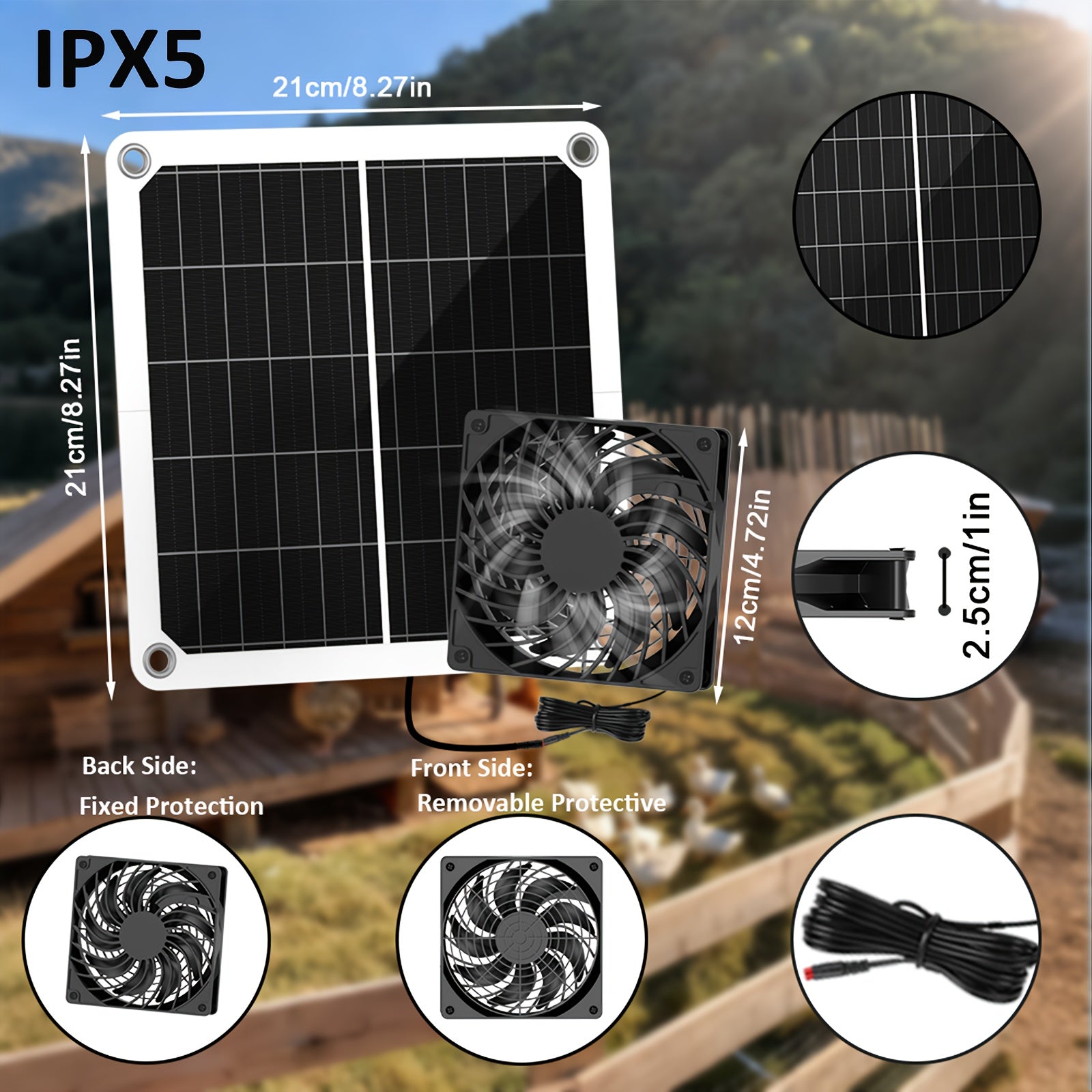 Outdoor Ventilation Fan, Suitable for Chicken Coop and Greenhouse, Equipped with Cable and Installation Tool Kit, 1 Set