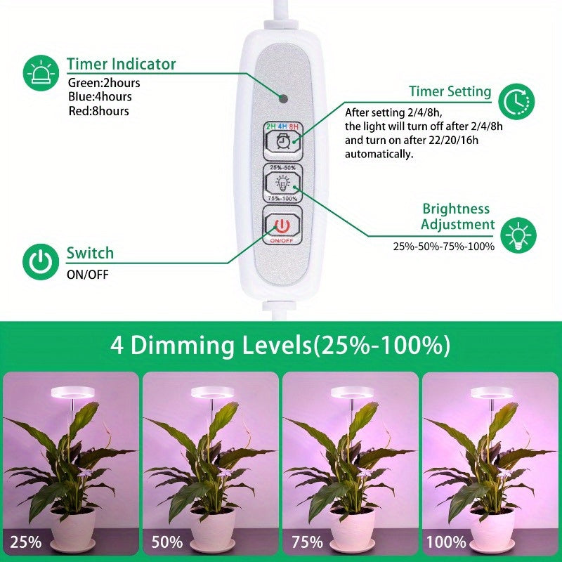 LED Full Spectrum Plant Grow Light, Adjustable Desktop Plant Light Strip with 2/4/8H Auto Timer, Summer-like Sunlight for Plants, 4 Dimming Levels, Height Adjustable 8-26 Inch, Ideal for Indoor Plant Growth