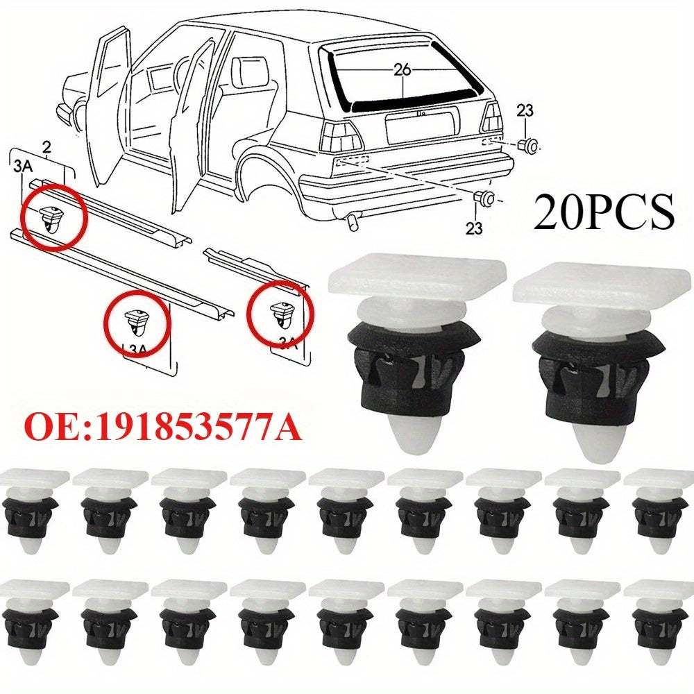 20pc Sill Panel Rivet Clips – Compatible with VW Corrado, Golf, Jetta Mk2, Quantum, Passat B2/B3, Seat Toledo Mk1