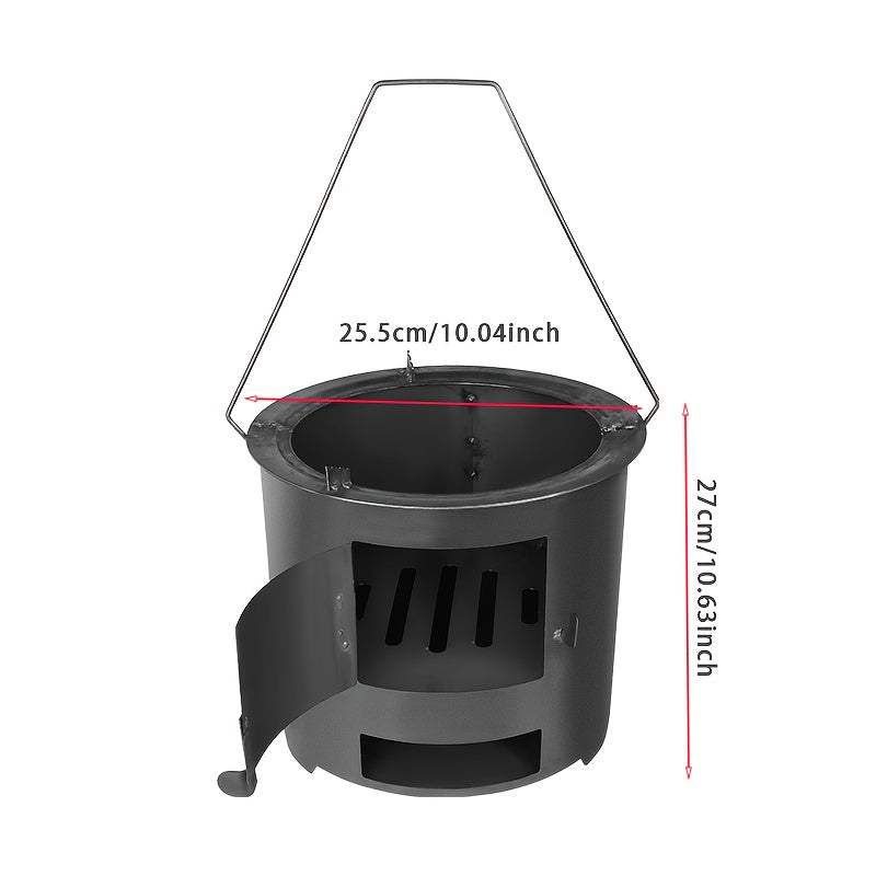 Small Outdoor Stove, BBQ Enclosure Stove, Multi-Functional Charcoal Stove, Camping Cooking Wood Stove, Ideal for Tea Boiling, Heating, BBQ and Rice Cooking. Features a Portable Design with Safe Grip.