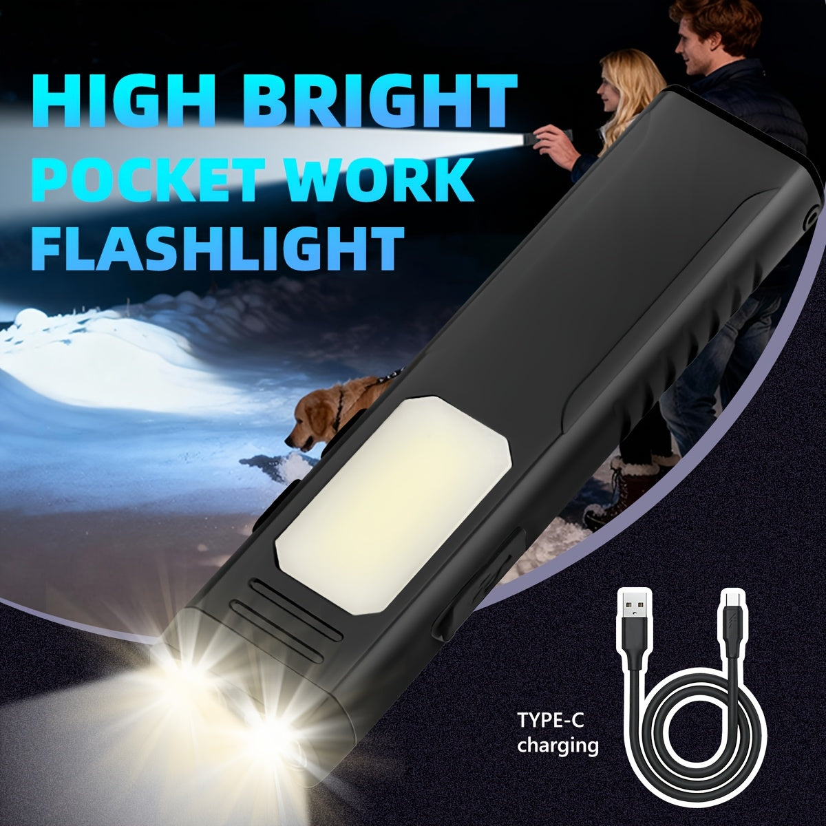 EDC Tactical Flashlight Flat Rechargeable Dual Switch LED Mini Flashlight Digital Display 7 Modes Pocket Flashlight for Home Camping Emergency Use