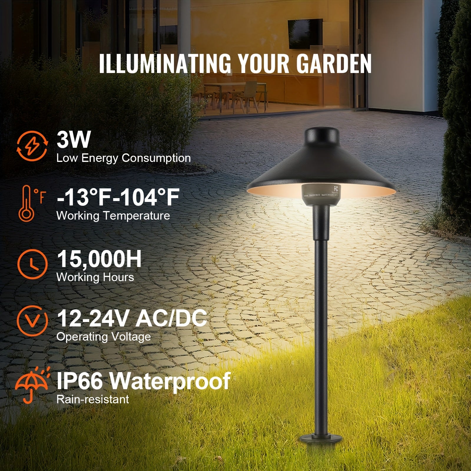 VEVOR 8/12 Pack Low Voltage Landscape Path Lights, 3W 210LM 12V-24VAC/DC Outdoor LED Pathway Lighting, 3000K Warm White Walkway Lights with Quick Connector, IP66 Waterproof for Courtyard Garden Sidewalk