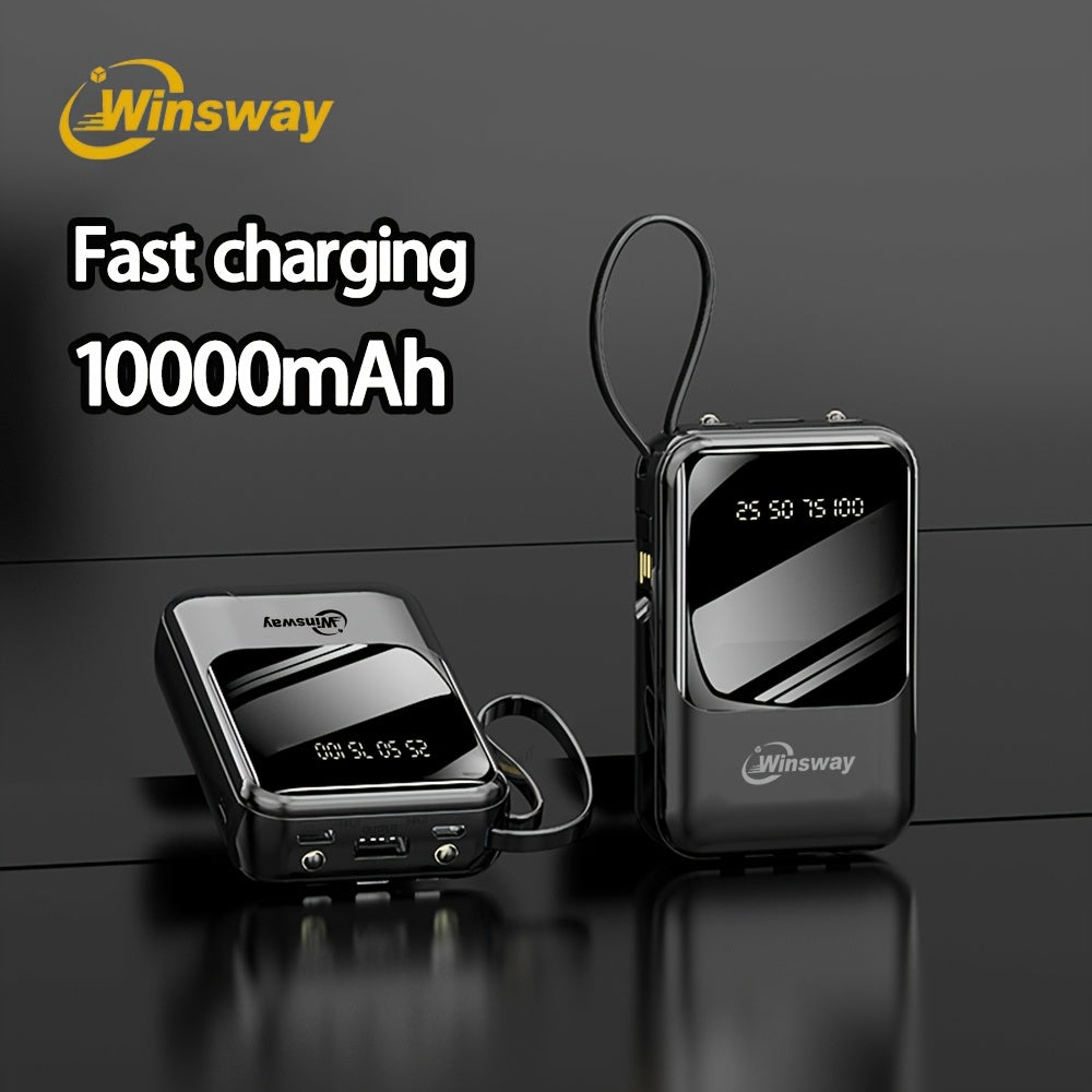 Winsway 10000mAh行動式掛繩充電寶 - 20W快速充電，內建LED顯示燈，4合1 USB C/Type-C輸入輸出，相容安卓手機和平板電腦，旅行必備