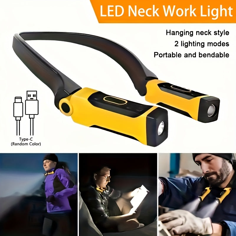 A Rechargeable Work Light, Portable Flashlight with Two Lighting Modes, Designed as a Hands-Free Neck Light, Ideal for Reading, Camping & Repair Work