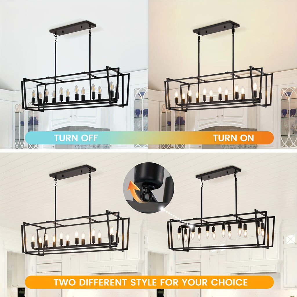 12-light modern linear rectangular pendant light for kitchen island