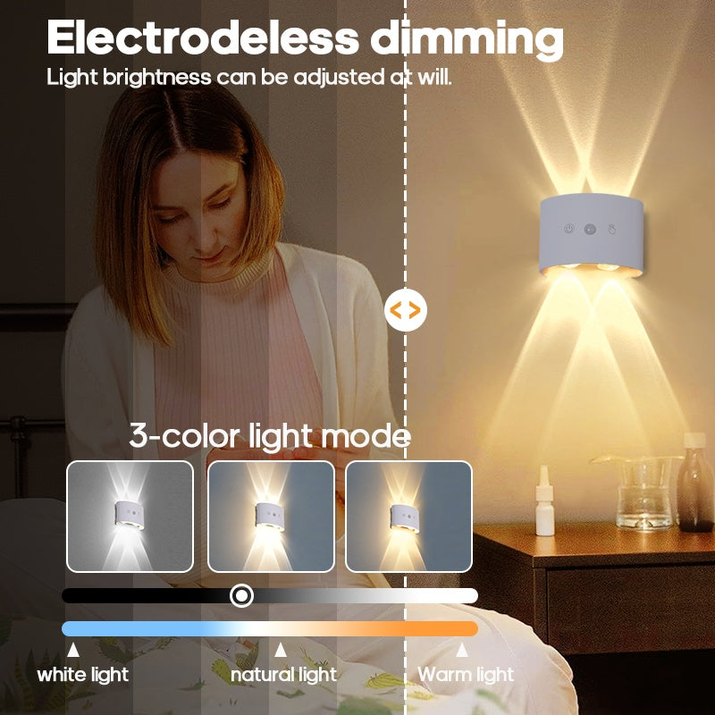 Dual-Head LED Wall Light with Motion Sensor, Touch Control, 3-Color Temperature LED Night Light, Adjustable Bedroom Spotlight and Ambient Lighting for Home and Hallway