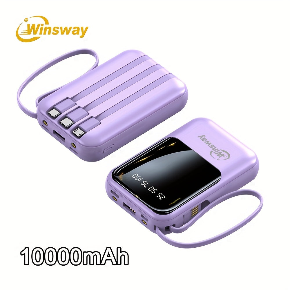 Winsway 10000mAh行動式掛繩充電寶 - 20W快速充電，內建LED顯示燈，4合1 USB C/Type-C輸入輸出，相容安卓手機和平板電腦，旅行必備