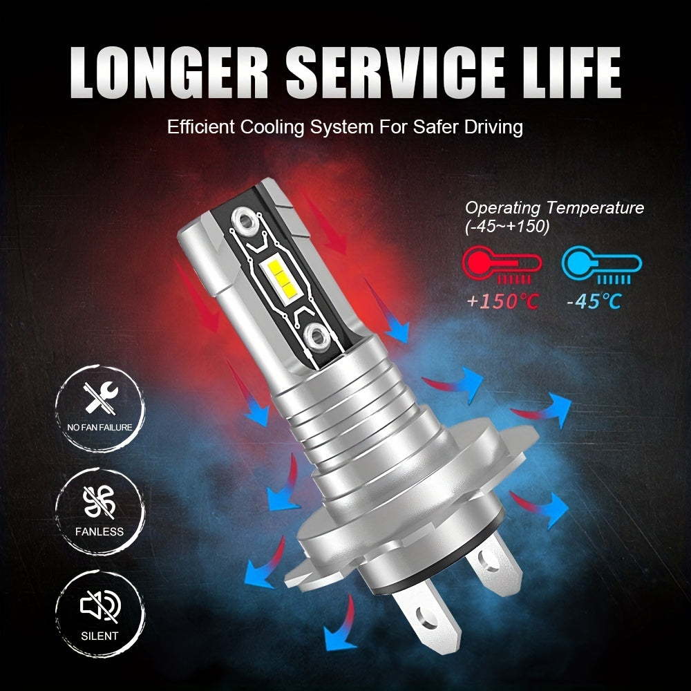 Set of 2 H7 LED Headlight Bulbs, Equipped with Canbus 5530 Chip, Provides 18000 Lumens of 60W White Light, Suitable for Cars, Trucks and Motorcycles, No Battery Needed