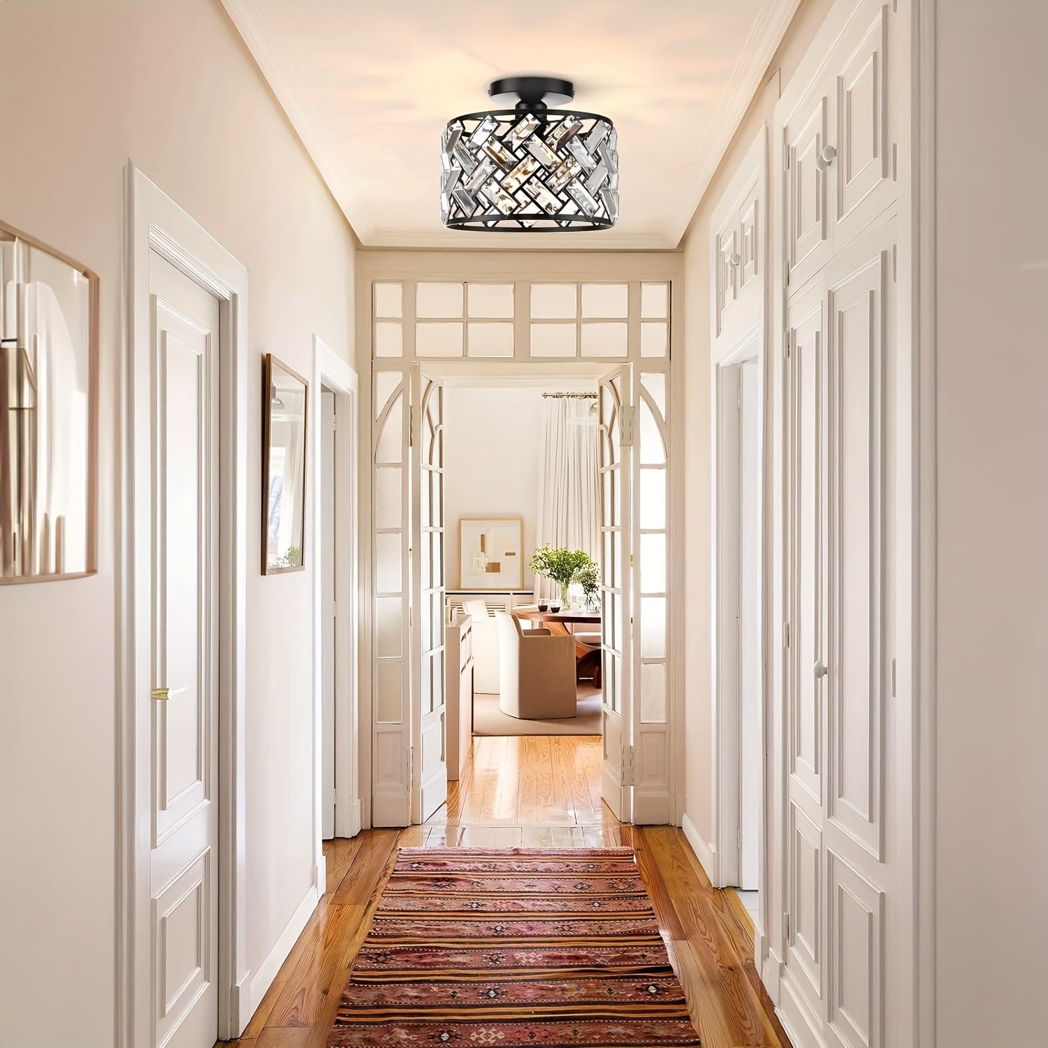 Amansur Modern Semi-Flush Mount Crystal Black Frame Ceiling Light - Semi-Recessed Installation, Suitable for Kitchen, Living Room, Bathroom, Entryway - Controller Sold Separately