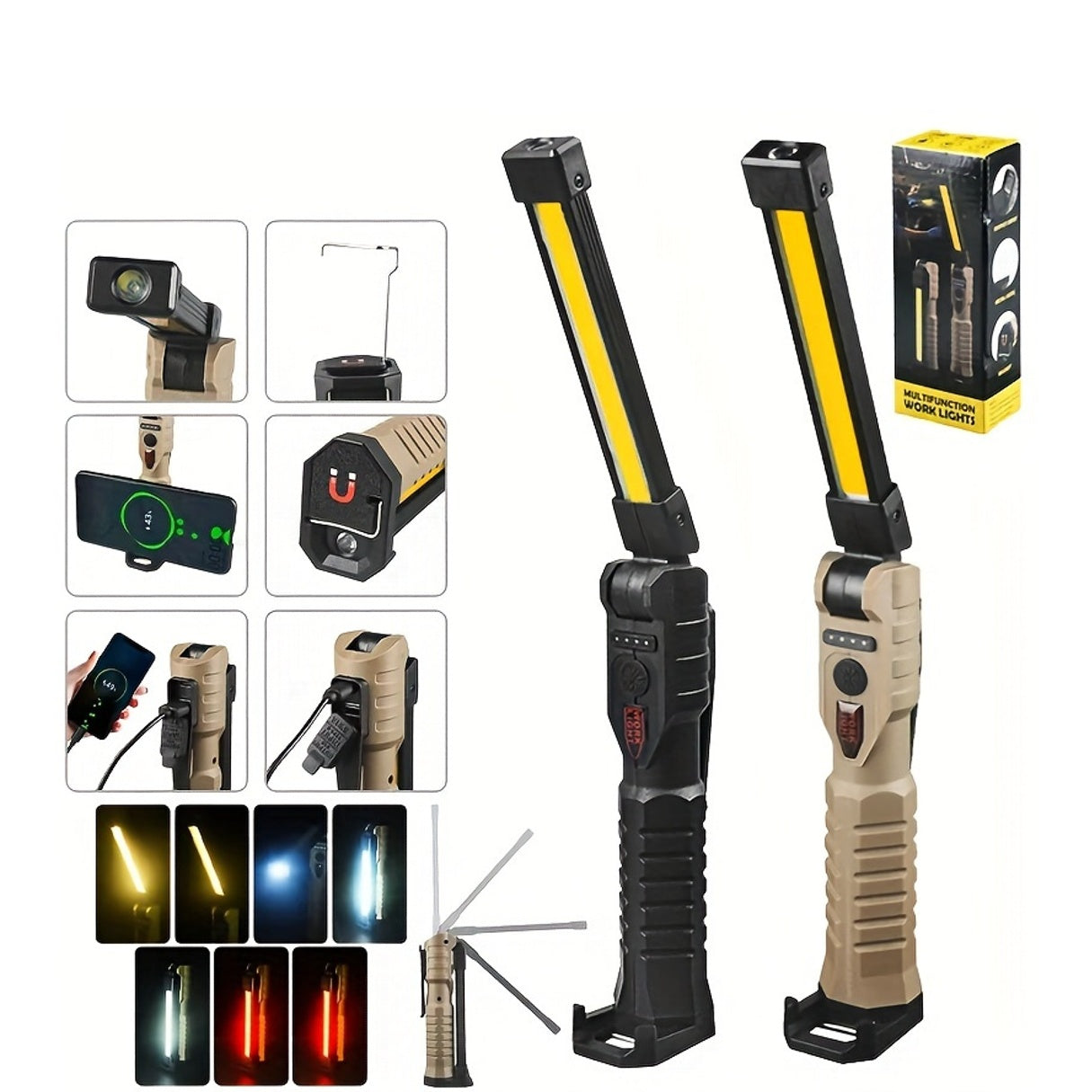 Foldable LED Emergency Floodlight, Portable Strong Magnetic COB Work Light, C-Type Rechargeable Flashlight, Ultra-Bright Light