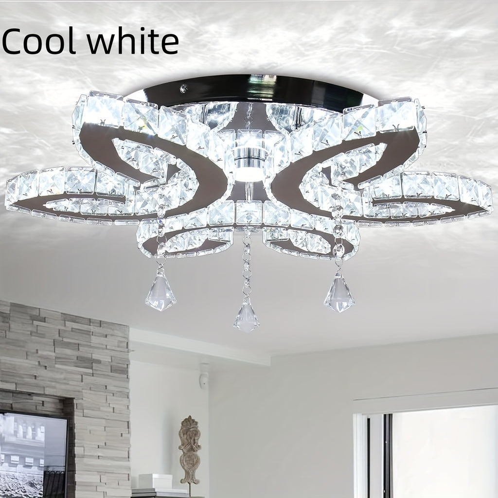 20.4-Inch Modern Large Crystal Chandelier - Hardwired LED Crystal Diffuser Pendant Light, Ceiling Light Fixture for Bedroom, Living Room and Dining Room (Cool White Light)