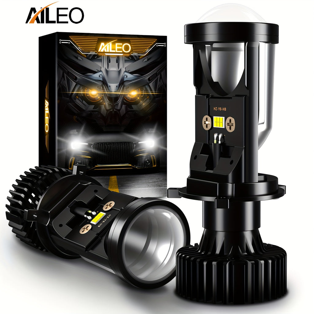 AILEO 2-Pack H4 LED Headlight Bulbs - 100W, 22000LM High/Low Beam, Turbo Fan Cooling, 6500K White Light for Car and Motorcycle