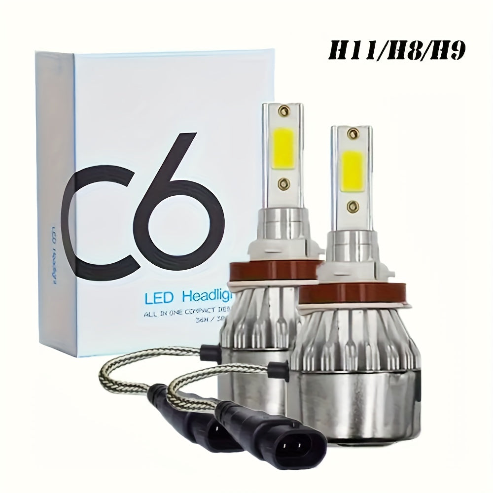 2-Pack LED Car Headlight C6 Bulbs H7 H4 H8 H9 H11 9005 9006 LED Light 6000K Car Light 12V Car Headlight Conversion Kit, Fits Multiple Car Models, High Quality Replacement Bulbs, Car Bulbs, No Battery Included