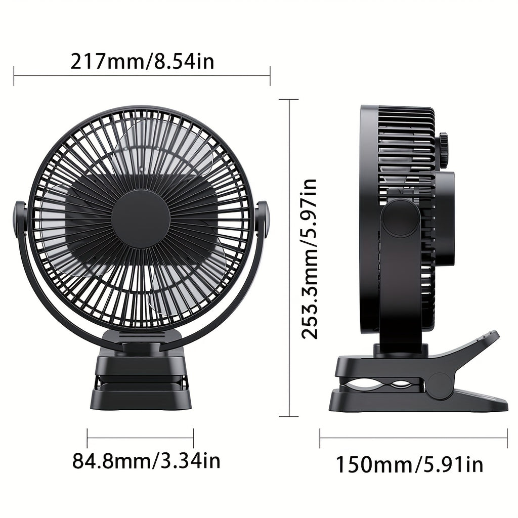 8 Inch Portable Clamp Desk Fan, 10000mAh Battery Up to 37H Working Time, USB Rechargeable Quiet Strong Airflow Fan with Digital Display, 5 Speed Levels, Durable Clamp Fan with Power Bank Output