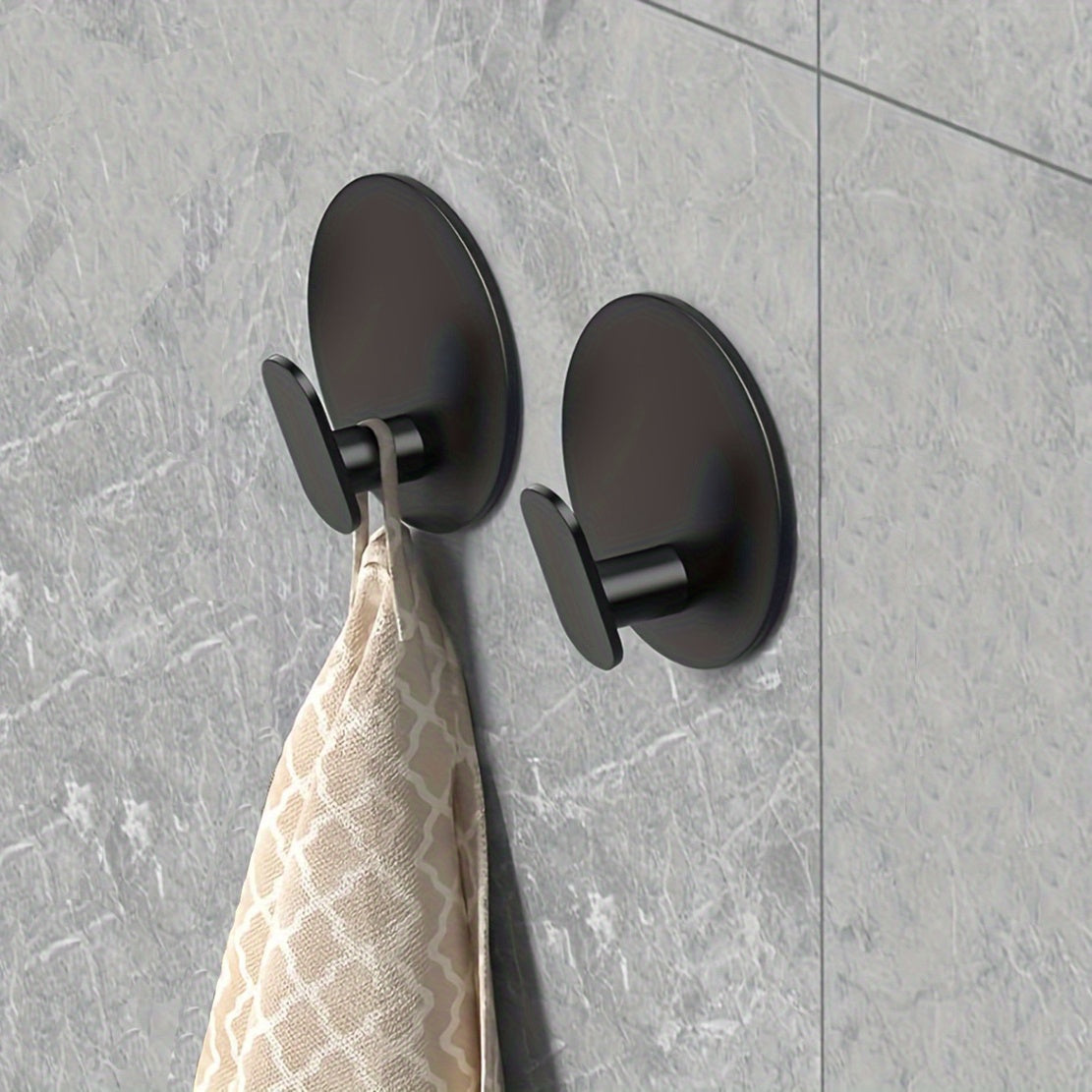 Modern Black Wall Hook - Easy Install Adhesive Towel Hook for Bathroom & Kitchen - Durable Robe, Clothes, Hat & Key Holder | Bathroom Accessories