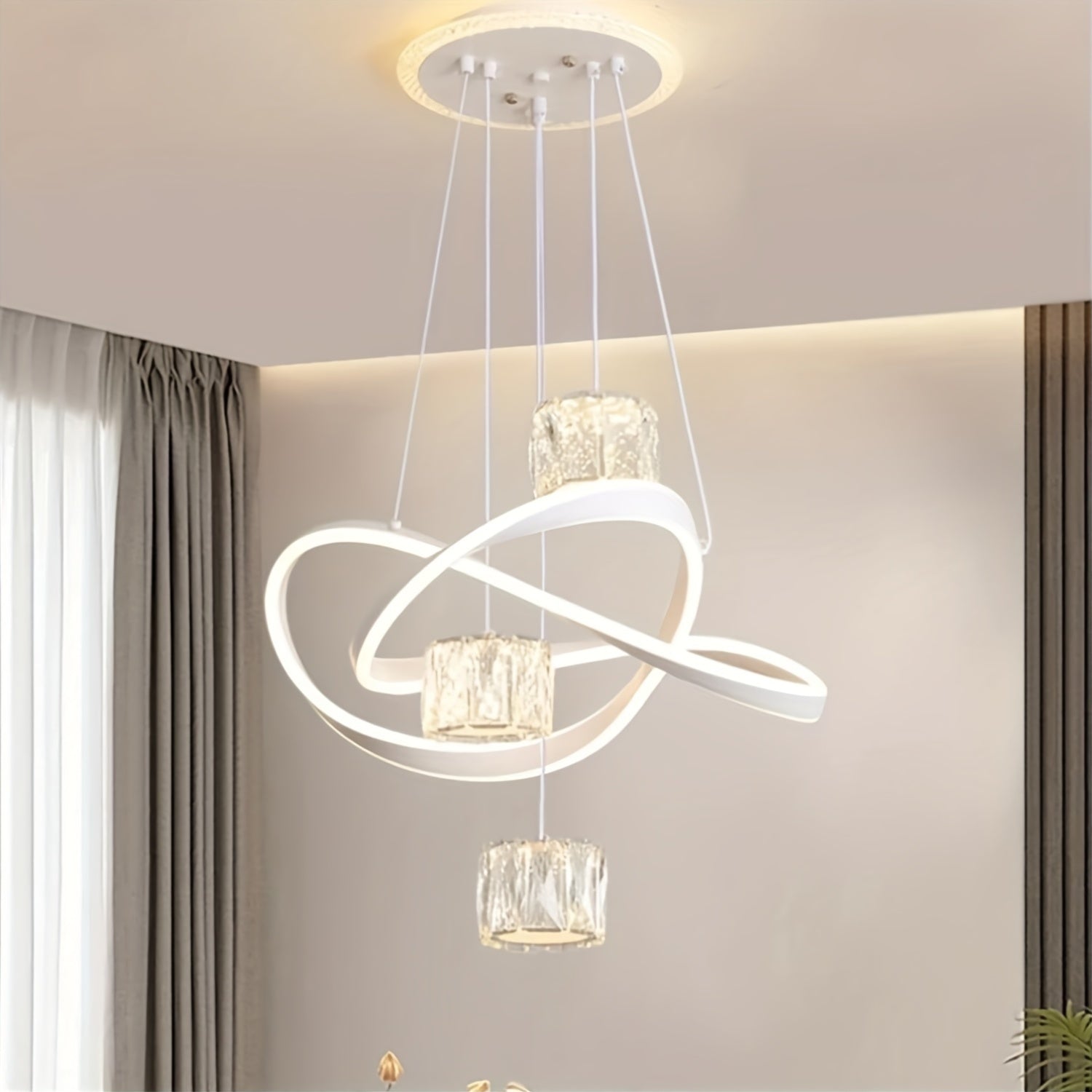 Modern LED Pendant Light 3-Color Dimmable Kitchen Island, Dining Room, Living Room Hanging Ceiling Light, Height Adjustable, Contemporary Home Decor, Living Room Lighting, Stylish Ceiling Light, Minimalist Pendant