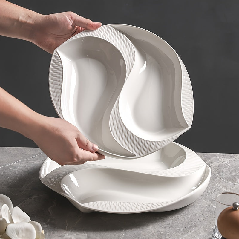 10.5 Inch / 12 Inch, Large Creative Divided Ceramic Plate, Perfect for Restaurant & Home Use, Exquisite Kitchenware & Tableware, Western Dinner Plate, Artistic Concept Dish Tableware