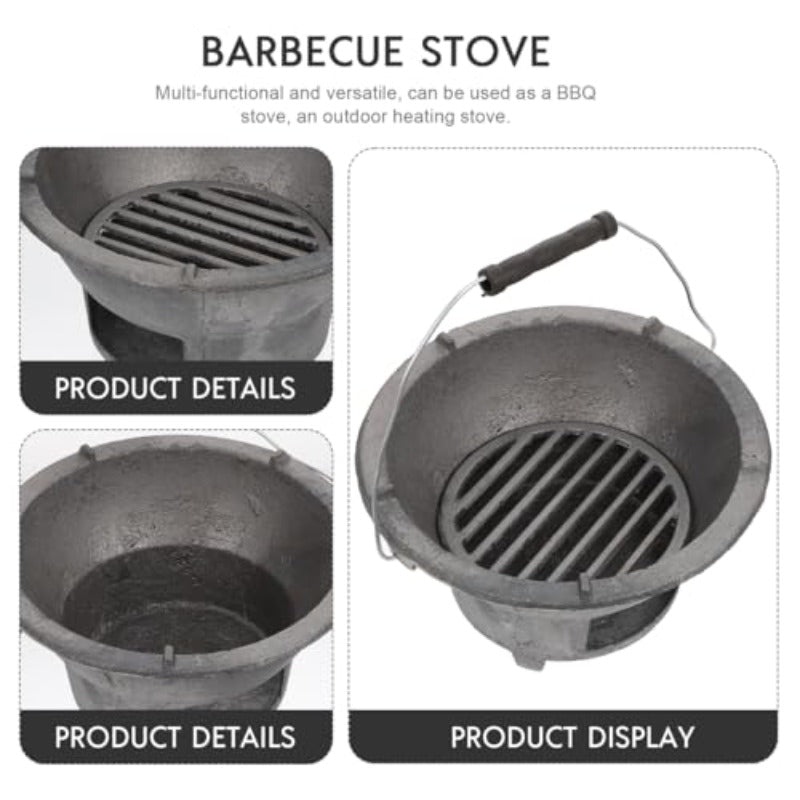 Portable Cast Iron BBQ Grill & Outdoor Charcoal Stove – Compact & Lightweight Cooking Fire Pit for Camping, Picnic, Backyard BBQ – Heavy-Duty Cast Iron Grate, Works with Charcoal Briquettes & Lump Charcoal (No Assembly Required)